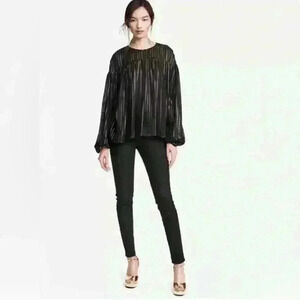 Soft organza black with silver thread smock blouse